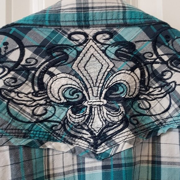 Pop Icon turquoise and white plaid cotton shirt - Picture 9 of 10